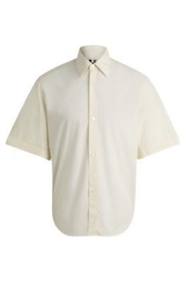 Hugo Boss Regular-fit Shirt In Paper-touch Cotton Poplin In Light Yellow