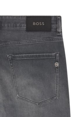 Grey slim-fit jeans stretch denim
