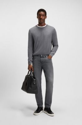 Grey slim-fit jeans stretch denim