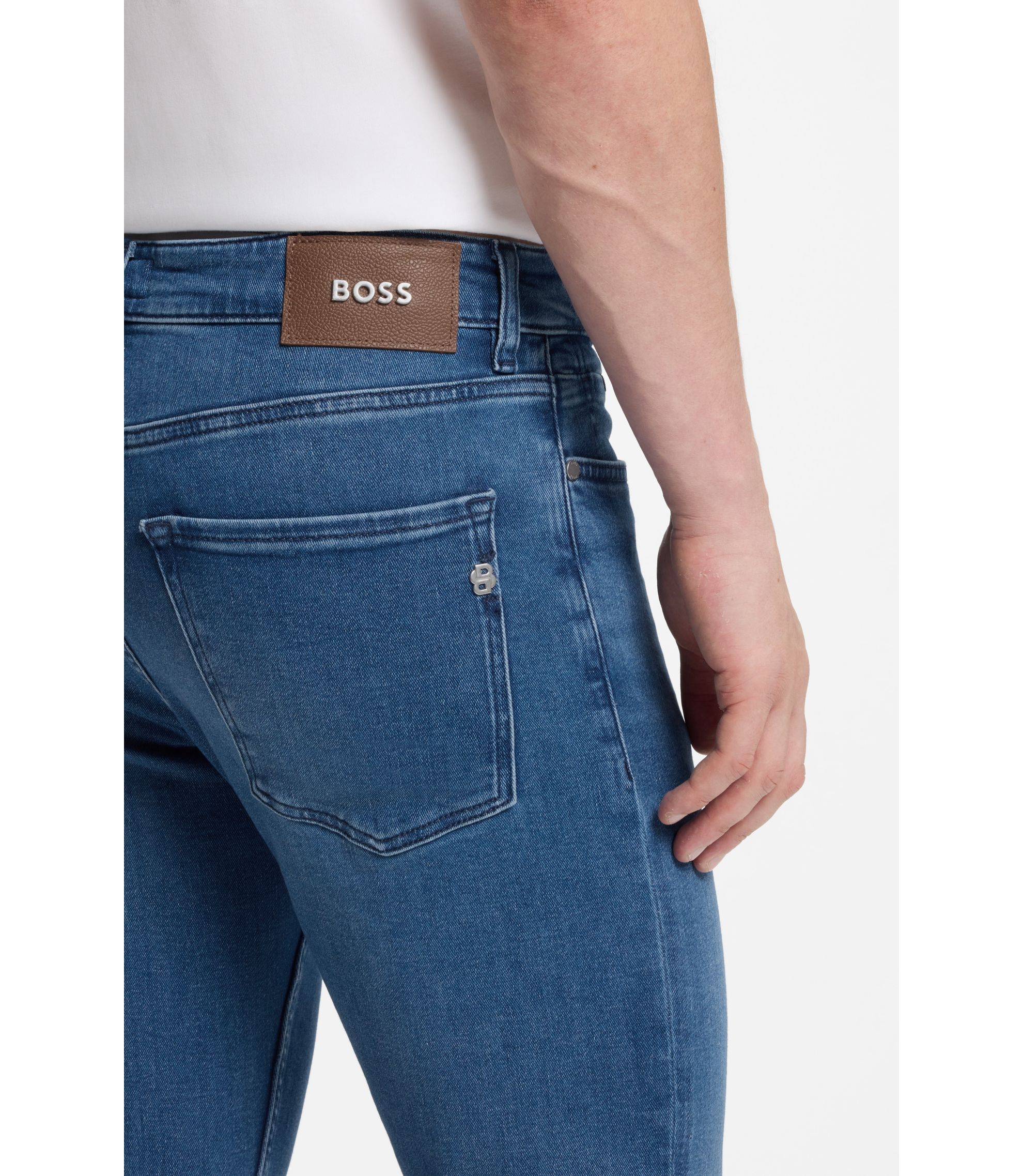 BOSS - Blue slim-fit jeans in cashmere-touch denim - Blue