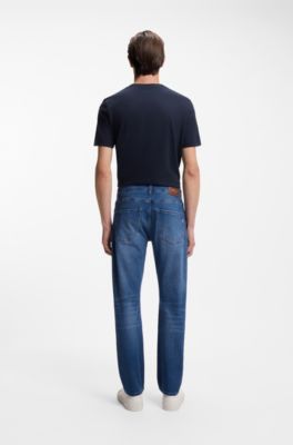 Blue slim-fit jeans in cashmere-touch denim, Blue