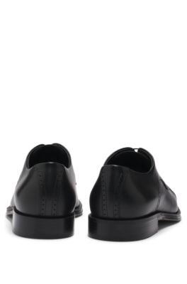 Italian-leather Derby shoes with cap toe, Black
