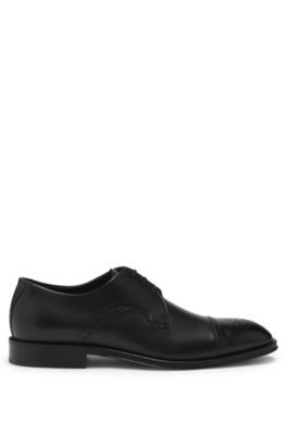 Italian-leather Derby shoes with cap toe, Black