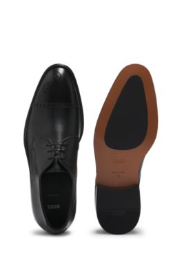 Italian-leather Derby shoes with cap toe, Black