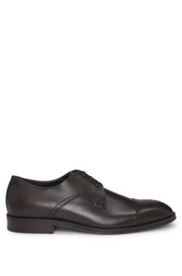 Italian-leather Derby shoes with cap toe, Dark Brown