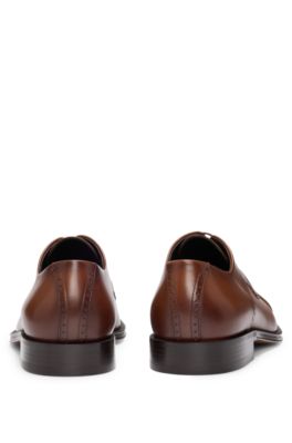 Italian-leather Derby shoes with cap toe, Brown