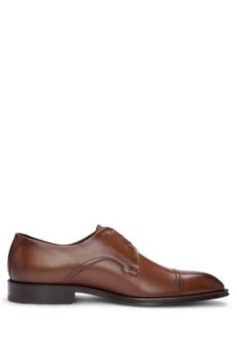 Italian-leather Derby shoes with cap toe, Brown