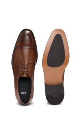 Italian-leather Derby shoes with cap toe, Brown