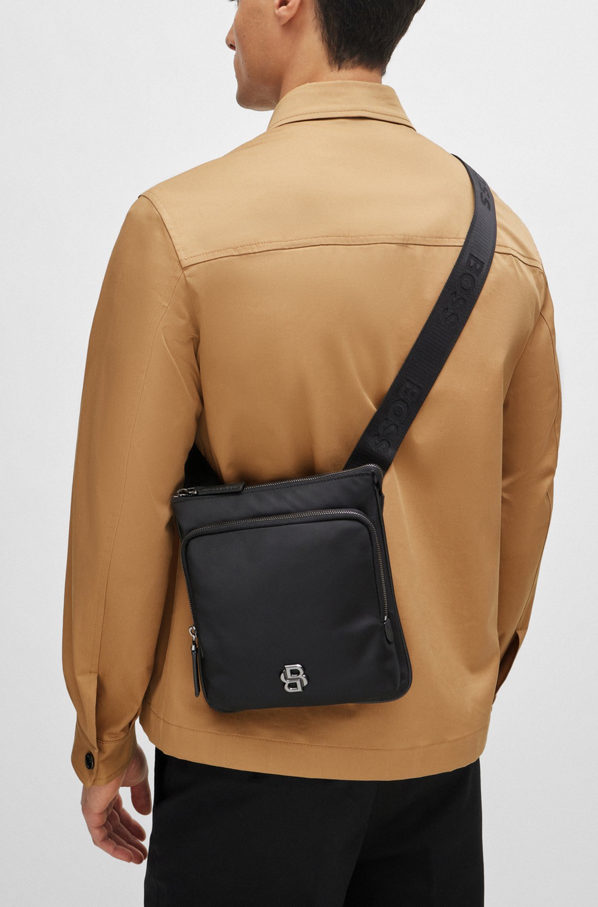 BOSS - Envelope bag with double-monogram hardware trim - Black BOSS - Envelope bag with double-monogram hardware trim - Black