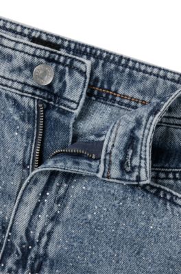 Wide-leg jeans in blue denim, Dark Blue