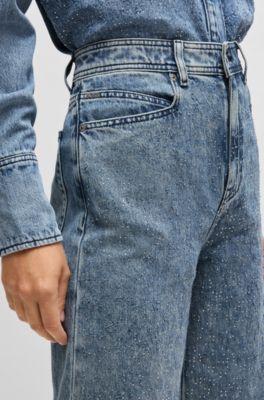 Wide-leg jeans in blue denim, Dark Blue