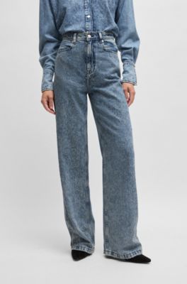 Wide-leg jeans in blue denim, Dark Blue