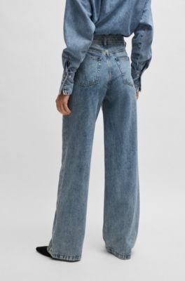 Wide-leg jeans in blue denim, Dark Blue