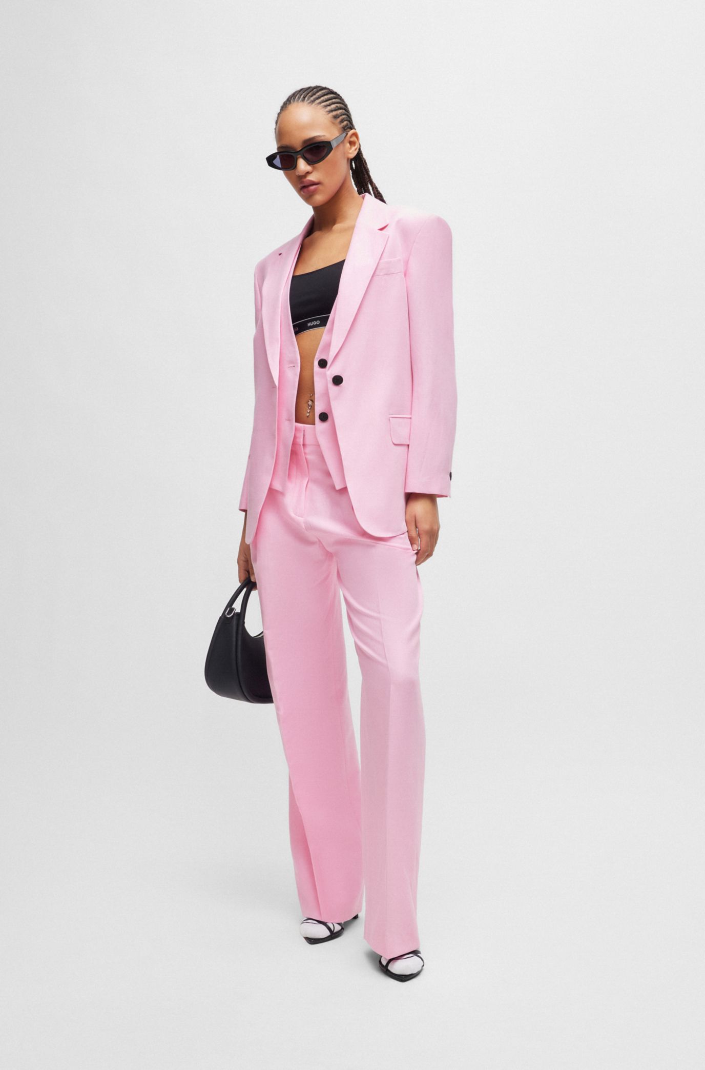 Light Pink Lined Blazer Black Button - Janes Stall