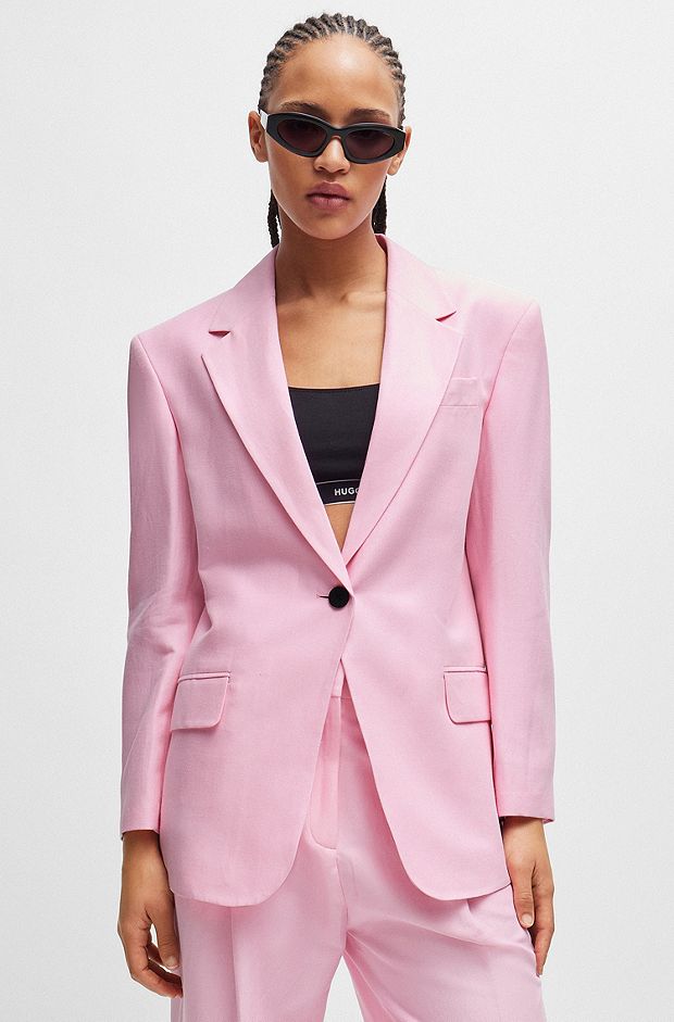 Oversize-fit jacket in stretch material with linen, Pink
