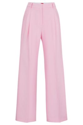 Hugo Boss Relaxed-fit Trousers With Double Front Pleats In Pink