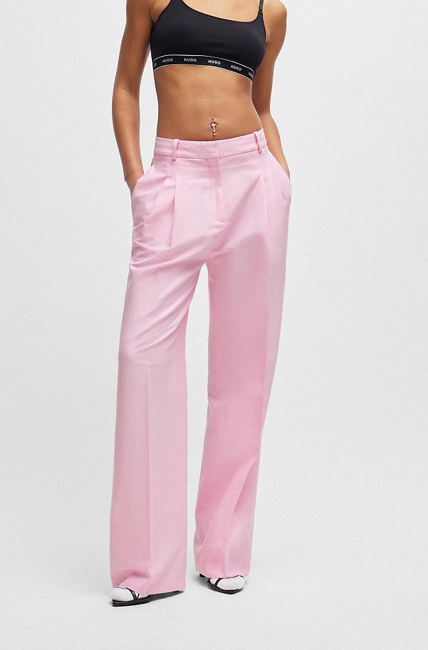 Relaxed-fit trousers with double front pleats, Pink