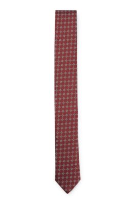 Hugo Boss Silk-blend Tie With Jacquard-woven Pattern In Dark Red