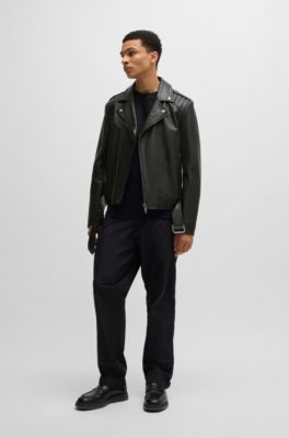 HUGO - Buffalo-leather jacket with contrast lining - Black