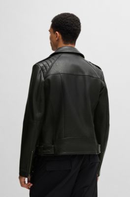 HUGO - Buffalo-leather jacket with contrast lining - Black