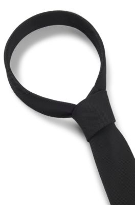 Silk-blend tie with micro-patterned jacquard, Black
