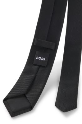 Silk-blend tie with micro-patterned jacquard, Black