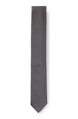 Silk-blend tie with micro-patterned jacquard, Silver
