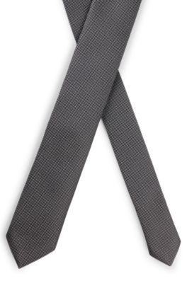 Silk-blend tie with micro-patterned jacquard, Silver