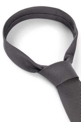 Silk-blend tie with micro-patterned jacquard, Silver