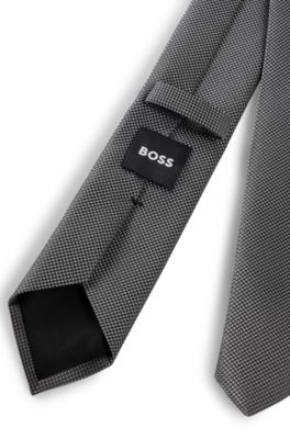Silk-blend tie with micro-patterned jacquard, Silver