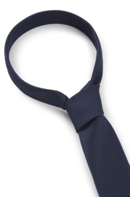 Silk-blend tie with micro-patterned jacquard, Dark Blue