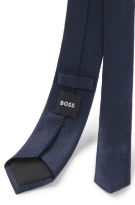 Silk-blend tie with micro-patterned jacquard, Dark Blue