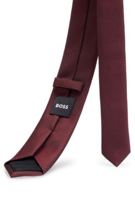 Silk-blend tie with micro-patterned jacquard, Dark Red