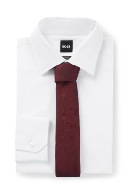 Silk-blend tie with micro-patterned jacquard, Dark Red