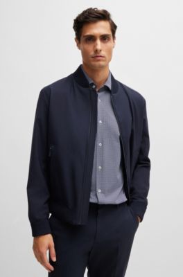 Camisa slim fit en material t&eacute;cnico el&aacute;stico con estampado geom&eacute;trico, Azul oscuro