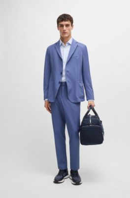 Camisa slim fit en material t&eacute;cnico el&aacute;stico con estampado geom&eacute;trico, Celeste