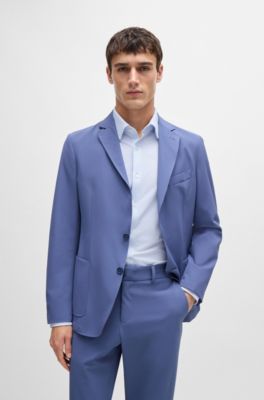 Camisa slim fit en material t&eacute;cnico el&aacute;stico con estampado geom&eacute;trico, Celeste