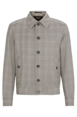 Hugo Boss Slim-fit Jacket In Water-repellent Checked Wool In Gray