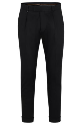 Hugo Boss Relaxed-fit Trousers In Stretch Fabric With Pleat Front In Black