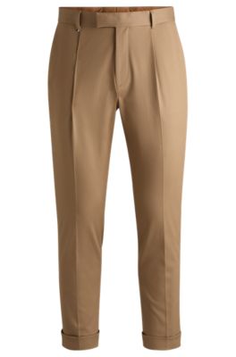 Hugo Boss Relaxed-fit Trousers In Stretch Fabric With Pleat Front In Light Beige
