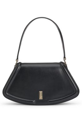 Leather shoulder bag with signature hardware, Black