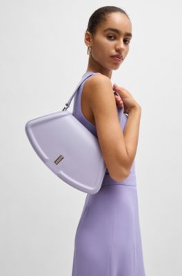 Leather shoulder bag with signature hardware, Light Purple