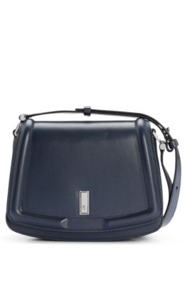 Shop Hugo Boss Leather Saddle Bag With Signature Hardware And Monogram In Dark Blue