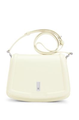 Hugo Boss Leather Saddle Bag With Signature Hardware And Monogram In Light Yellow