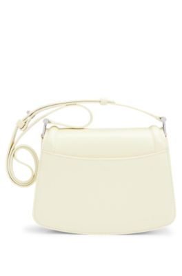 Bolso de piel con solapa, herrajes de la marca y monograma, Amarillo claro