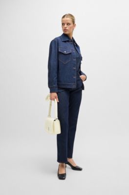 Bolso de piel con solapa, herrajes de la marca y monograma, Amarillo claro