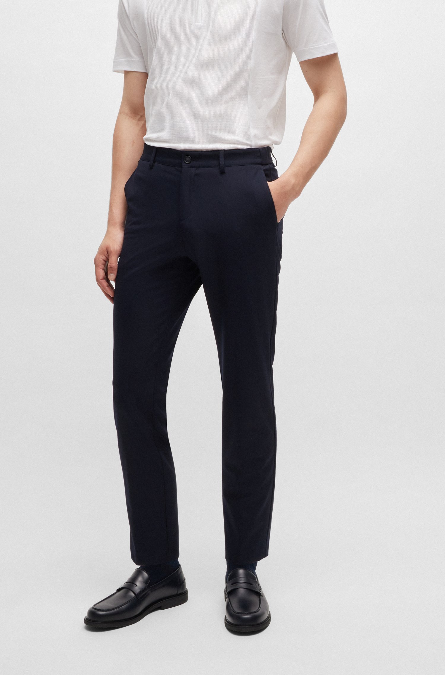Packable slim-fit trousers with four-way stretch
