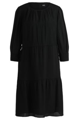 Hugo Boss Long-sleeved Dress In Fil-coup Fabric In Black