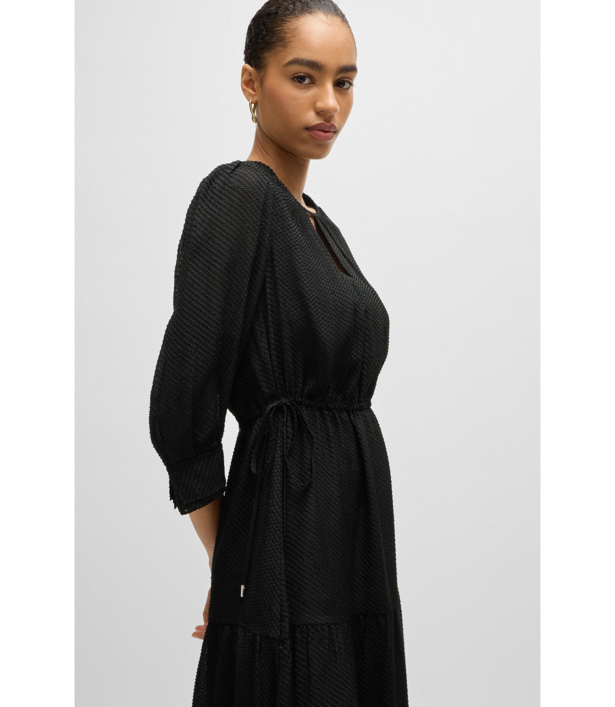 BOSS - Long-sleeved dress in fil-coupé fabric - Black