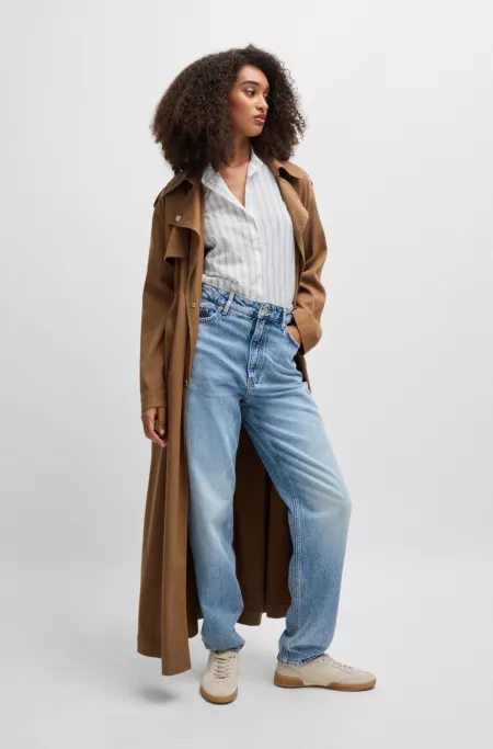 Regular-fit blouse in striped cotton poplin